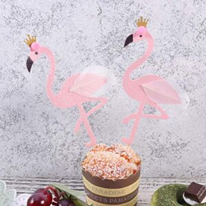 Amosfun Hawaiian Theme Cake Toppers Flamingo Cake Picks Monstera Cake Decoration Party Dessert Insert Favor (Monstera and Flamingo) for Party Cake Decortion