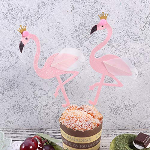 Amosfun Hawaiian Theme Cake Toppers Flamingo Cake Picks Monstera Cake Decoration Party Dessert Insert Favor (Monstera and Flamingo) for Party Cake Decortion