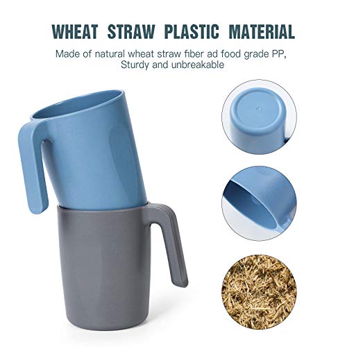 shopwithgreen 15 oz Wheat Straw Cup with Handles, Unbreakable Drinking Glasses Stackable | Reusable Water Tumbler, Mug Set for Coffee, Wine, Camping, BPA-Free | Dishwasher & Microwave Safe
