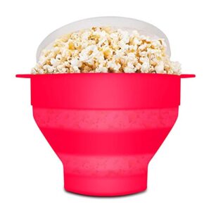 kufung kitchen microwave popcorn popper collapsible, bpa free silicone popcorn popper microwave collapsible bowl, quick & easy popcorn popper silicone microwave (s, rose red)