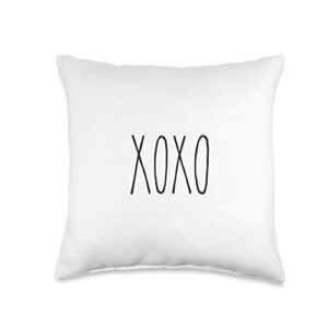 xoxo, rae inspired text dunn, hugs, kisses, love throw pillow, 16x16, multicolor