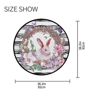 Vdsrup Spring Easter Holiday Doormat Easter Bunny Rabbit Butterfly Floral Round Floor Mat Non Slip Carpet Yoga Mat Rugs for Entryway Living Room Bedroom Home Decor 3'