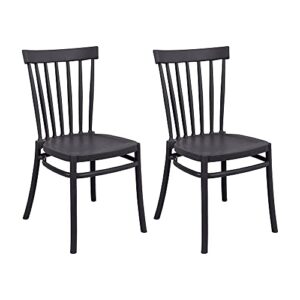 CangLong PP School House Back Armless Dining Side Chair for Dining, Living Room,Bedroom, Kitchen, Set of 2, Black