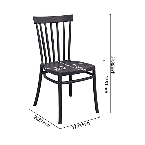 CangLong PP School House Back Armless Dining Side Chair for Dining, Living Room,Bedroom, Kitchen, Set of 2, Black