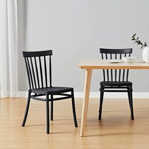 CangLong PP School House Back Armless Dining Side Chair for Dining, Living Room,Bedroom, Kitchen, Set of 2, Black