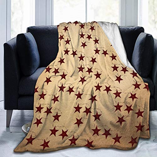 NiYoung Cozy Blanket Novelty Blanket for Your Family Watch A Movie Together Lying On Couch (Brown Vintage Rusty Stars Primitive Country R-1, 60"x50")