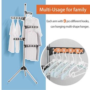 BAOYOUNI Foldable Laundry Pole Clothes Tree Drying Rack Airer Corner Tripod Coat Hanger Standing Garment Storage Shelf Holder Indoor Space Saving Organizer with 5 Adjustable Arms, Grey