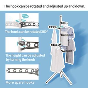 BAOYOUNI Foldable Laundry Pole Clothes Tree Drying Rack Airer Corner Tripod Coat Hanger Standing Garment Storage Shelf Holder Indoor Space Saving Organizer with 5 Adjustable Arms, Grey