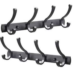 spotact wall mounted coat rack, 4 dual hooks for hanging coats black towel hanger 13.8”x1.3” anti-rust clothes hook for entryway, bathroom, room, kitchen (4 hooks(2 packs))