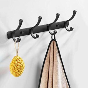 Spotact Wall Mounted Coat Rack, 4 Dual Hooks for Hanging Coats Black Towel Hanger 13.8”x1.3” Anti-Rust Clothes Hook for Entryway, Bathroom, Room, Kitchen (4 Hooks(2 Packs))