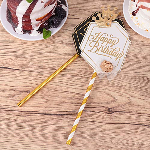 Amosfun Crown Cake Toppers Hexagon Cake Inserts Elegant Cupcake Decor Party Supplies (White+ Black) for Party Cake Decortion