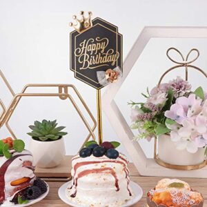 Amosfun Crown Cake Toppers Hexagon Cake Inserts Elegant Cupcake Decor Party Supplies (White+ Black) for Party Cake Decortion