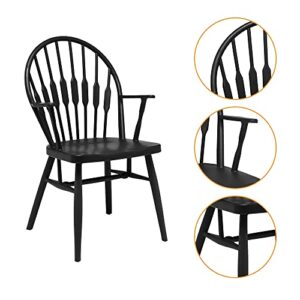 CangLong PP Plastic Dining Chair, Leisure Negotiation Backrest Chair Arm Side Chair, Dining Room, Living Room, Bedroom, Set of 2, Black