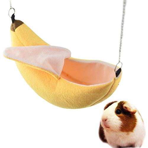 Winwinfly Hamster Hanging House Hammock Banana Design Small Animals Cotton Cage Sleeping Nest Pet Bed Rat Hamster Cage Swing (Color : Yellow)