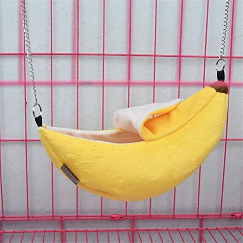 Winwinfly Hamster Hanging House Hammock Banana Design Small Animals Cotton Cage Sleeping Nest Pet Bed Rat Hamster Cage Swing (Color : Yellow)