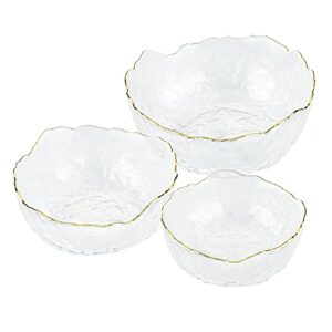 navaris glass serving bowls - set of 3 gold edge tempered glass dessert bowl dishes for ice cream, jelly, fruit, hot, cold food- small, medium, large