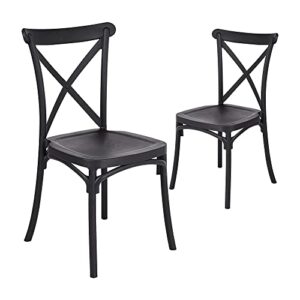 canglong leisure chairs modern design dining chairs armless chair, cross back chair breathable backrest living room lounge chair student dormitory learning chair pp material, set of 2, black