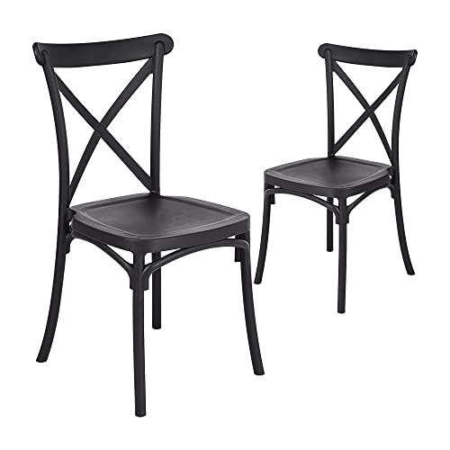 CangLong Leisure Chairs Modern Design Dining Chairs Armless Chair, Cross Back Chair Breathable backrest Living Room Lounge Chair Student Dormitory Learning Chair PP Material, Set of 2, Black