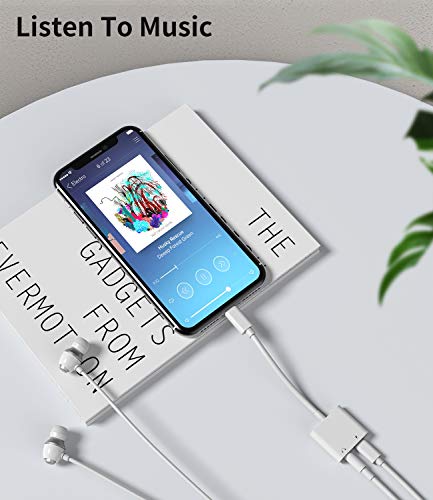 Headphone Adapter Lightning to 3.5mm AUX Audio Jack and Charger Extender Dongle Earphone Headset Splitter Compatible with iPhone 11 12 Mini pro max xs xr x se2 7 8 Plus for Ipad Air Y Cable Converter