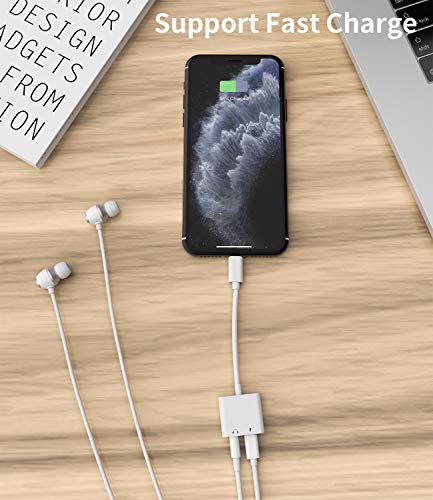 Headphone Adapter Lightning to 3.5mm AUX Audio Jack and Charger Extender Dongle Earphone Headset Splitter Compatible with iPhone 11 12 Mini pro max xs xr x se2 7 8 Plus for Ipad Air Y Cable Converter
