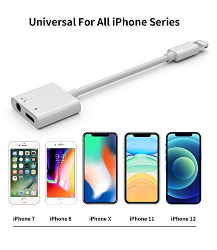 Headphone Adapter Lightning to 3.5mm AUX Audio Jack and Charger Extender Dongle Earphone Headset Splitter Compatible with iPhone 11 12 Mini pro max xs xr x se2 7 8 Plus for Ipad Air Y Cable Converter