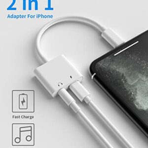 Headphone Adapter Lightning to 3.5mm AUX Audio Jack and Charger Extender Dongle Earphone Headset Splitter Compatible with iPhone 11 12 Mini pro max xs xr x se2 7 8 Plus for Ipad Air Y Cable Converter