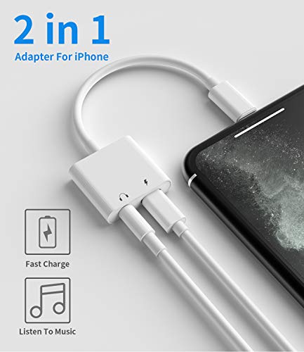 Headphone Adapter Lightning to 3.5mm AUX Audio Jack and Charger Extender Dongle Earphone Headset Splitter Compatible with iPhone 11 12 Mini pro max xs xr x se2 7 8 Plus for Ipad Air Y Cable Converter