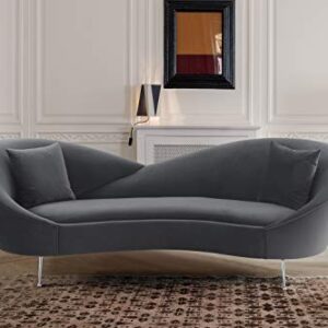Armen Living Anabella Modern Upholstered Sofa, Gray Fabric with Silver Legs