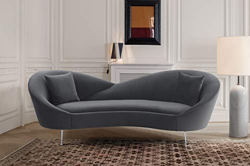 Armen Living Anabella Modern Upholstered Sofa, Gray Fabric with Silver Legs