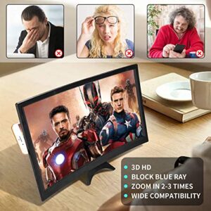 CameCosy 14" Phone Screen Magnifier, 3D HD Movie Screen Magnifying with Curved Surface Design Movies Videos Amplifier Foldable Mobile Phone Stand Screen Amplifier for All Smartphones,Black