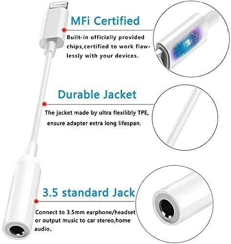 Apple MFi Certified 3 Pack Aprolink Lightning to 3.5 mm Headphone Jack Adapter, iPhone Audio Dongle Cable Earphones Headphones Converter Compatible with iPhone 12 12 Pro 11 11 Pro X XR XS XS Max 8 7
