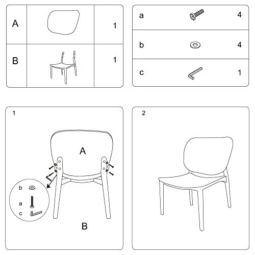 CangLong PP Dining Chair Armless Dining Side Chair for Dining, Living Room,Bedroom, Kitchen, Set of 2, Gray