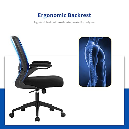 Home Office Chair Ergonomic Desk Chair Mesh Computer Chair Swivel Rolling Executive Task Chair with Lumbar Support Arms Mid Back Adjustable Chair for Men Adults, Black