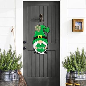 Huray Rayho St Patrick's Day Gnome Door Sign Wooden Welcome Door Hanger for Porch Farmhouse Garden Apartment Office Home Decor (9" x 17.5")