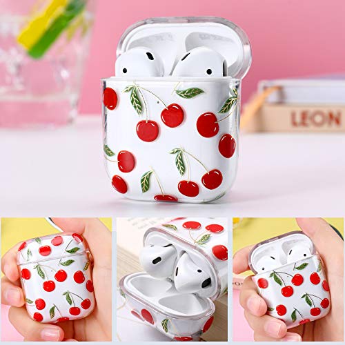 AKABEILA Airpods Case Cover,Compatible with Apple Airpods 2 Case Cute Patterns Hard PC Custom Designer Airpods Case Clear Shockproof [Front LED Visible ] Anti-Fall Full Protector, Cherry