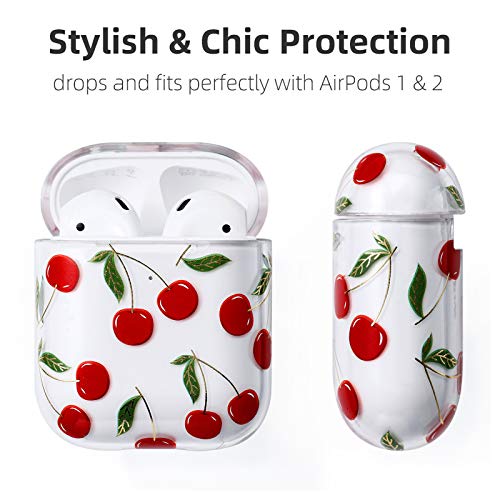 AKABEILA Airpods Case Cover,Compatible with Apple Airpods 2 Case Cute Patterns Hard PC Custom Designer Airpods Case Clear Shockproof [Front LED Visible ] Anti-Fall Full Protector, Cherry