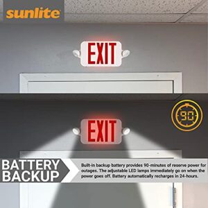 Sunlite 05279 LED Emergency Exit Sign Red, Dual Light with 90-Minute Battery Power Back-Up, 350 Degree Adjustable Head Lamps, 200 Lumens, 120-277V, Ceiling or Wall Mount, Long Lasting, Fire Safety