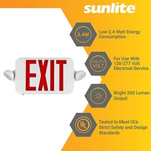 Sunlite 05279 LED Emergency Exit Sign Red, Dual Light with 90-Minute Battery Power Back-Up, 350 Degree Adjustable Head Lamps, 200 Lumens, 120-277V, Ceiling or Wall Mount, Long Lasting, Fire Safety