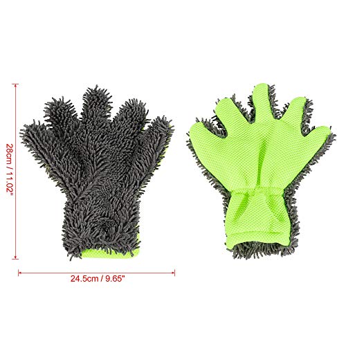 X AUTOHAUX Green Gray Car Wash Mitt Microfiber Five Finger Glove Double Sided Dirt Washing Tool