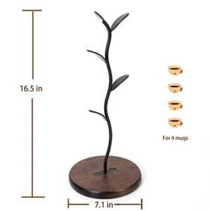 Mug Tree, Coffee Cup Holder for Counter, Tea Cup Storage Rack Countertop, Cafe Accessories Decor & Kitchen Organizer Storage Stand, Black