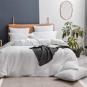 merryfeel seersucker duvet cover set queen size - white seersucker textured striped bedding set 3 pieces (1 duvet cover + 2 pillow shams, 90 x 90 inches)