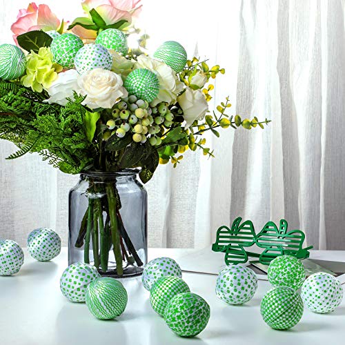 St Patrick's Day Shamrocks Fabric Wrapped Balls Bowl Filler Green Buffalo Check Fabric Wrapped Balls for Table Shelf Festival Decorations (18 Pieces)