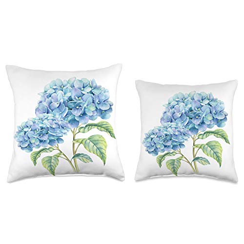 Marcimo Brands Watercolor Blue Hydrangea Bouquet Shabby Chic Flowers Throw Pillow, 18x18, Multicolor