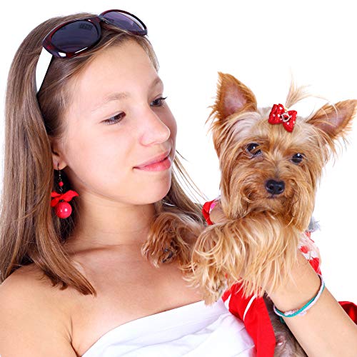 Chuangdi 16 Pieces Valentine's Day Dog Hair Bows Dog Curve Bows Puppy Topknot Hair Bows Mixed Styles Pet Cat Puppy Rhinestone Hair Bows with Rubber Bands Grooming Accessories