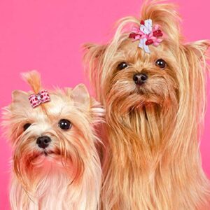 Chuangdi 16 Pieces Valentine's Day Dog Hair Bows Dog Curve Bows Puppy Topknot Hair Bows Mixed Styles Pet Cat Puppy Rhinestone Hair Bows with Rubber Bands Grooming Accessories