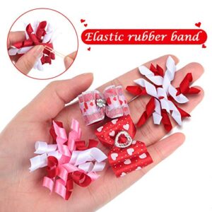 Chuangdi 16 Pieces Valentine's Day Dog Hair Bows Dog Curve Bows Puppy Topknot Hair Bows Mixed Styles Pet Cat Puppy Rhinestone Hair Bows with Rubber Bands Grooming Accessories