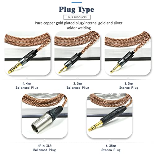 GUCraftsman 6N Single Crystal Copper 3.5mm/4.4mm/4Pin XLR Headphone Upgrade Cable for AUDEZE LCD-X LCD-XC LCD2 LCD3 LCD4 LC5 LCD24 LCD-MX4 MM-500 MEZE Empyrean Elite Kennerton Thror Vali (4.4mm Plug)