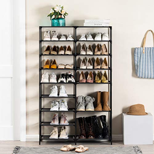 YOUDENOVA Shoe Rack, 9 tier Shoe Rack Storage for Closet Entryway, Non-Woven Fabric Large Shoe Shelf, Stackable Shoes Organizer for Boots (Black)