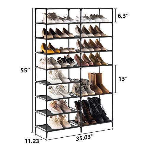 YOUDENOVA Shoe Rack, 9 tier Shoe Rack Storage for Closet Entryway, Non-Woven Fabric Large Shoe Shelf, Stackable Shoes Organizer for Boots (Black)