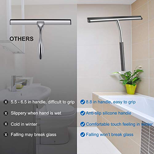 Duster with Extension Pole 100'' Double Replacement Heads + Shower Squeegee Stainless Steel Glass Window Squeegee